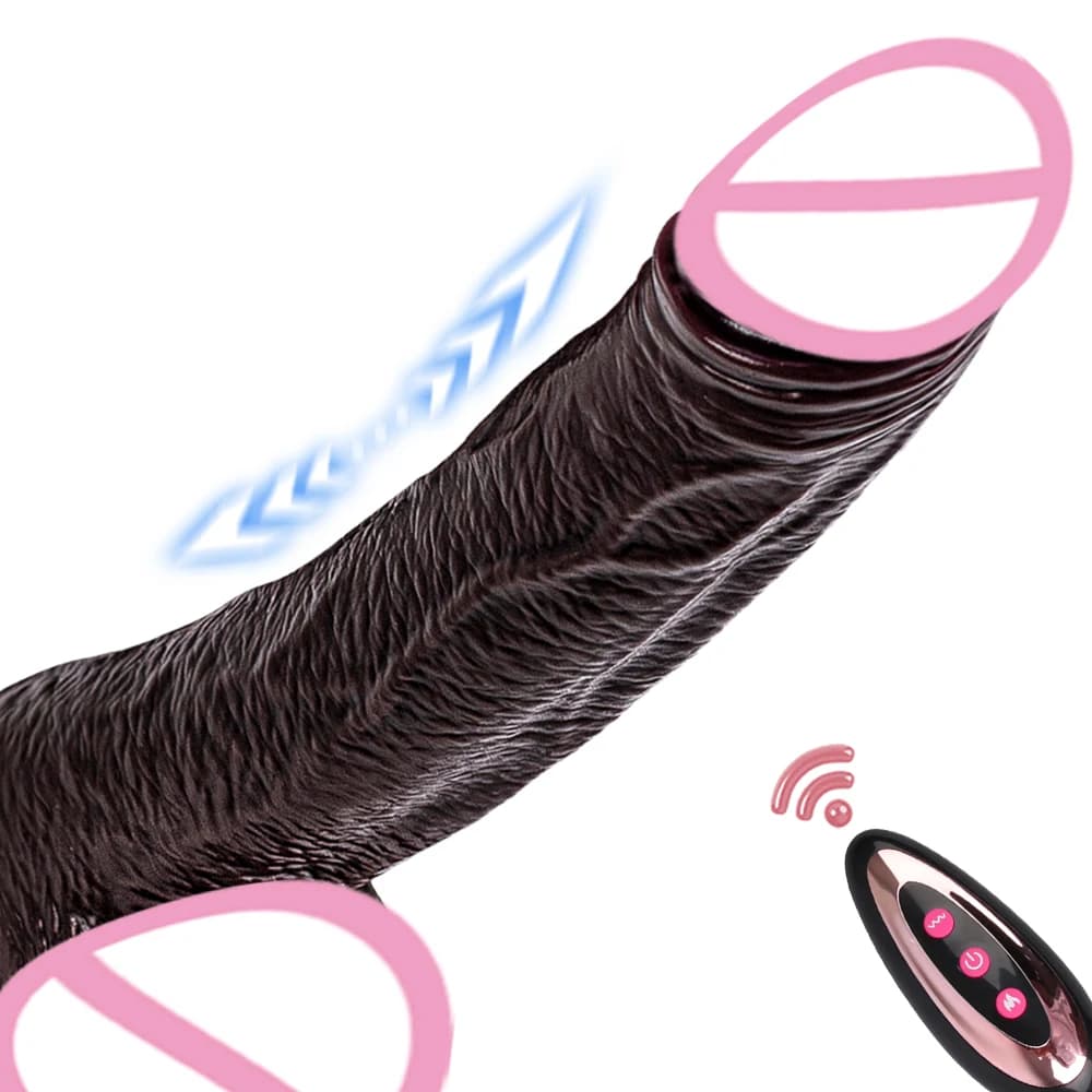 Vibratore realistico nero del dildo per i giocattoli del sesso delle donne Pelle morbida del silicone Sensazione stimolatore del pene falso Dildo telescopici telecomandati