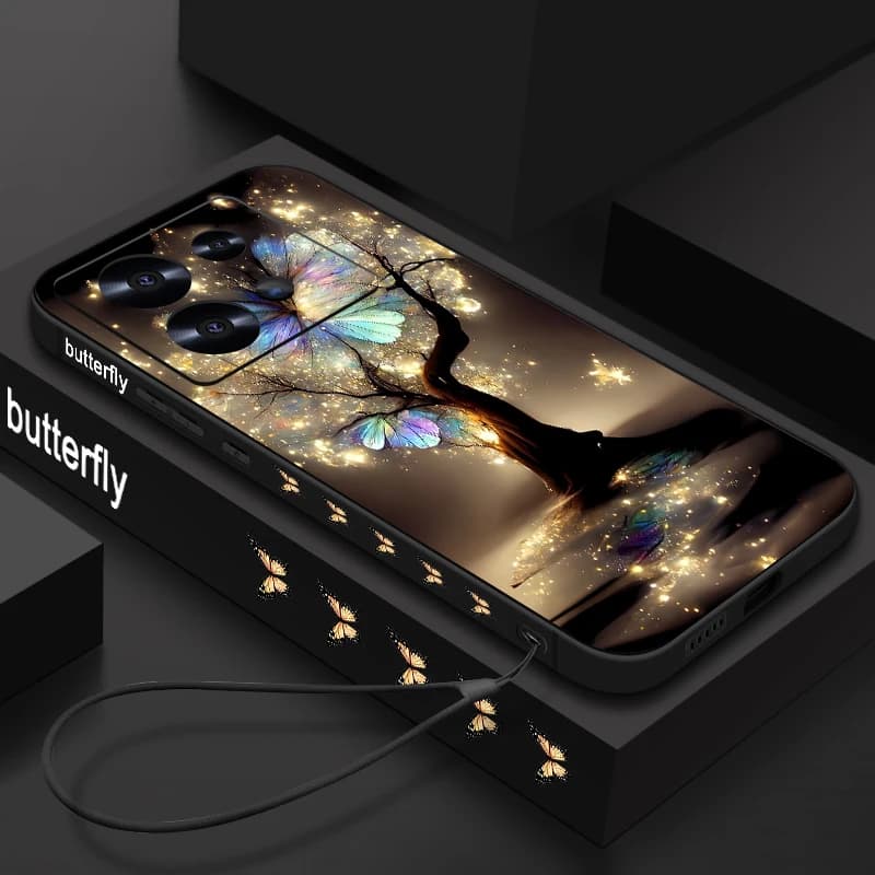 Slim TPU phone case with cord for Xiaomi Poco X6 X5 Pro Poco M6 Pro C65 Soft silicone back cover with shockproof butterfly pattern