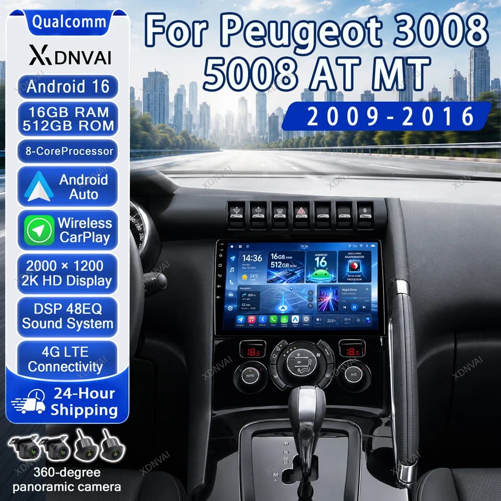 Android 16 Multimedia For Peugeot 3008 5008 AT MT 2009 -2016 Car Radio Video Player Navigation Autoradio Head Unit Stereo RDS BT