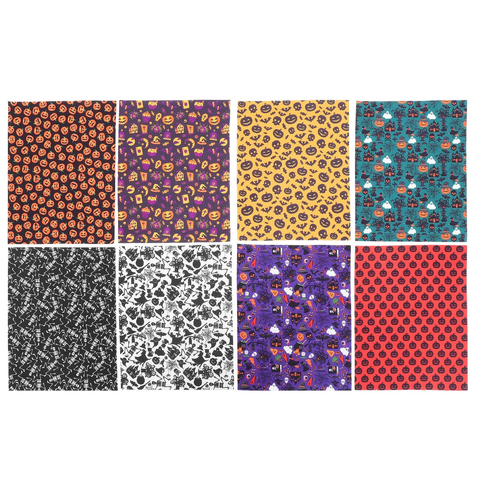 Set of 8 Fabrics for Halloween, 80% Polyester 20% Cotton, Material for DIY Decorations, Quilting and Patchwork, Sewing Tools