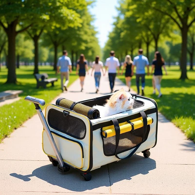 Large Foldable Pet Trolley Carrier Portable Handheld Wheeled Cat Dog Travel Bag for Outdoor Use