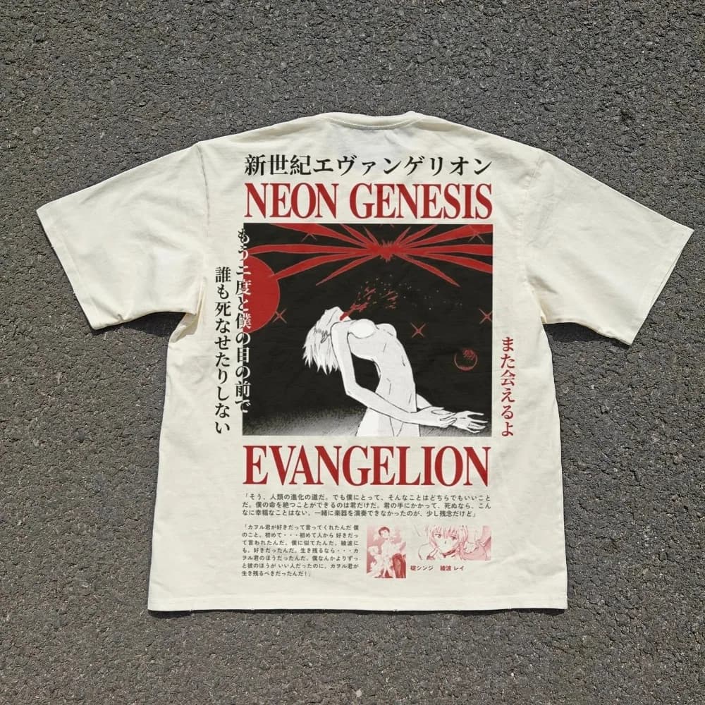 T-shirt Neon Genesis Evangelion Third Impact Lilith Rei, pesante, beige, con grafica, a maniche corte, per uomo e donna