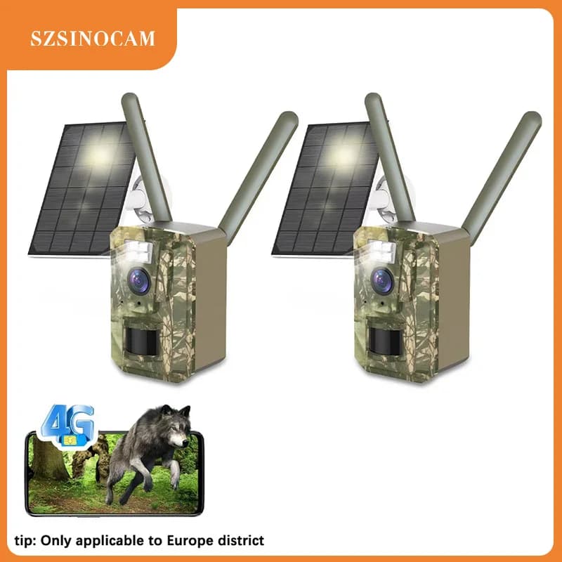 2 Telecamere da Caccia Cellulari 3MP con Visione Notturna 2K EU 4G, Batteria Solare, Attivazione PIR, IP66 per Esterni