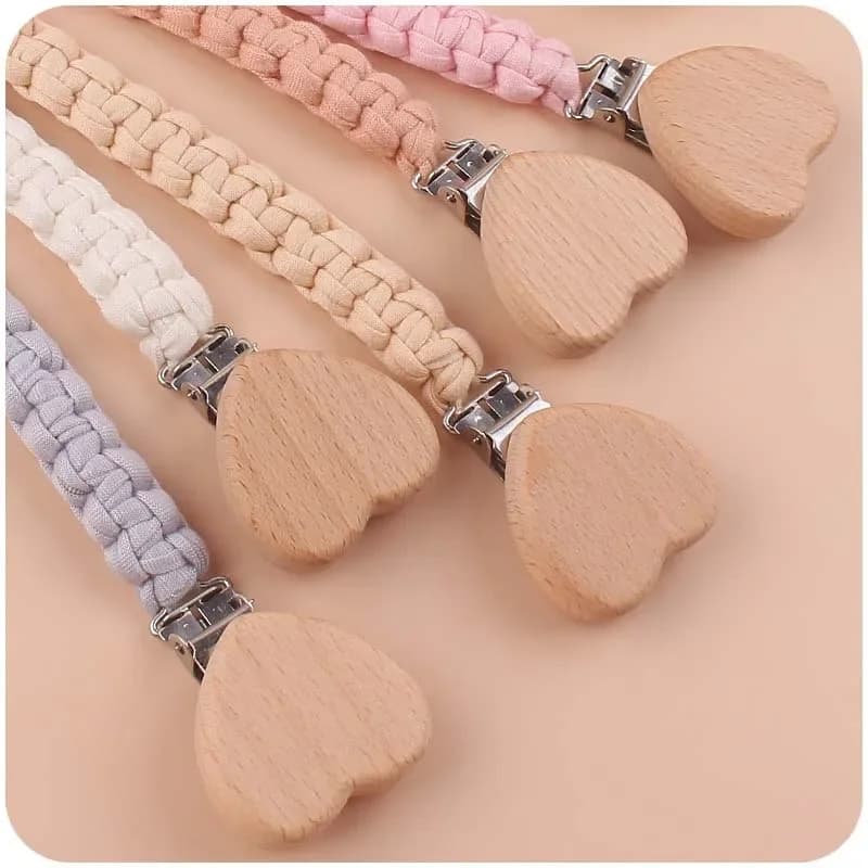 Custom Name Cloth Weaving Wooden Personalized Baby Pacifier Chain Dummy Nipple Holder Guard Teether Pendant Newborn Gift Stuff