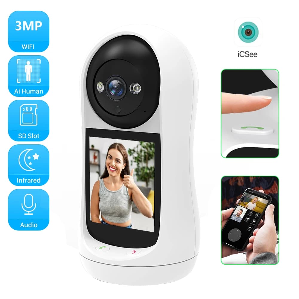 Videochiamata con telecamera Wi-Fi PTZ da 4 MP 2K con schermo IPS da 2,8 pollici Baby Cry Rilevamento del suono Telecamera IP di sicurezza Baby Monitor da 3 MP iCSee