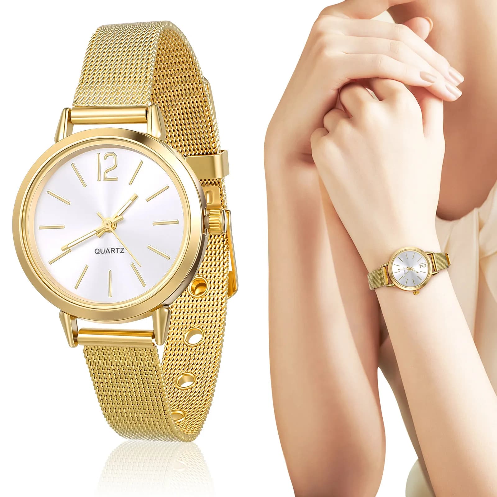 Classic quartz watch with mesh strap, alloy case, stylish and fashionable wristwatch, birthday gift, Christmas, Valentine's Day