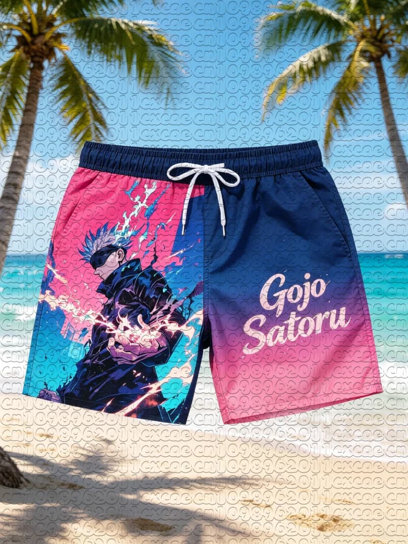 Summer Anime Jujutsu Kaisen Satoru Gojo Color Gradient Quick Dry Beach Swim Shorts Unisex Men Women Manga Casual Board Shorts