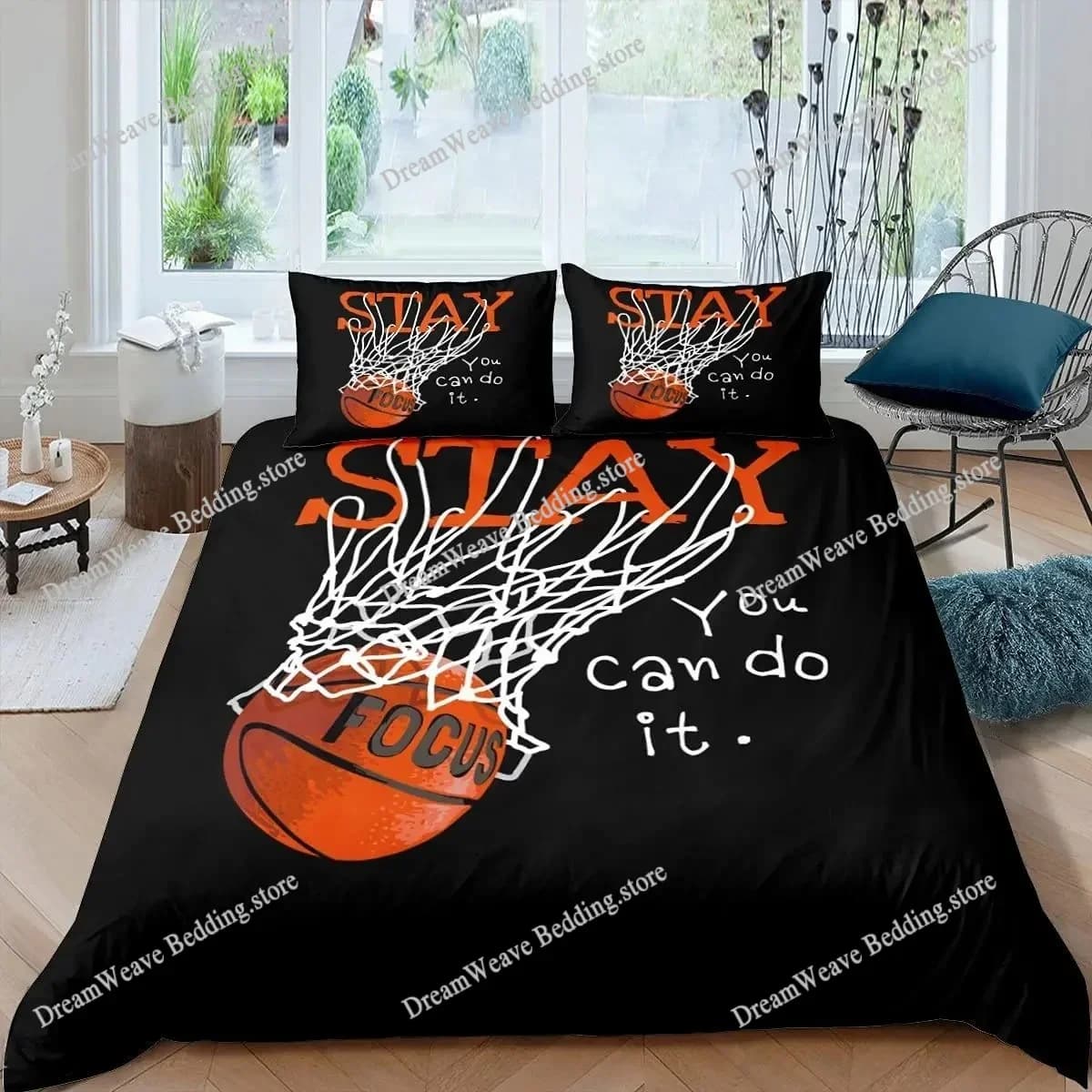 Set Copripiumino Basket Tema Sportivo per Letto Matrimoniale/King Size, Set Biancheria da Letto per Ragazzi e Adolescenti, Copripiumino in Poliestere per Camera da Letto Fan di Basket