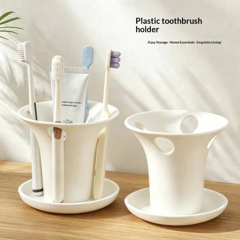 White Multi Slot Open Toothbrush Holder Bathroom Countertop Caddy Holds Toothbrushes and Toothpaste