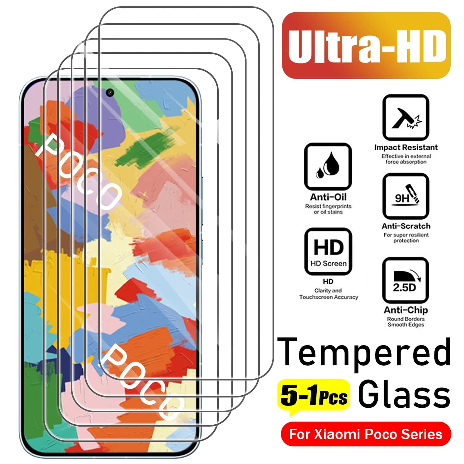 1-5 pezzi di vetro temperato per POCO X7 X6 X5 Pro X4 X3 GT X8Pro Max protezione per lo schermo su Xiaomi POCO M7 Plus M5 M4 M3 M6 Pro 4G 5G