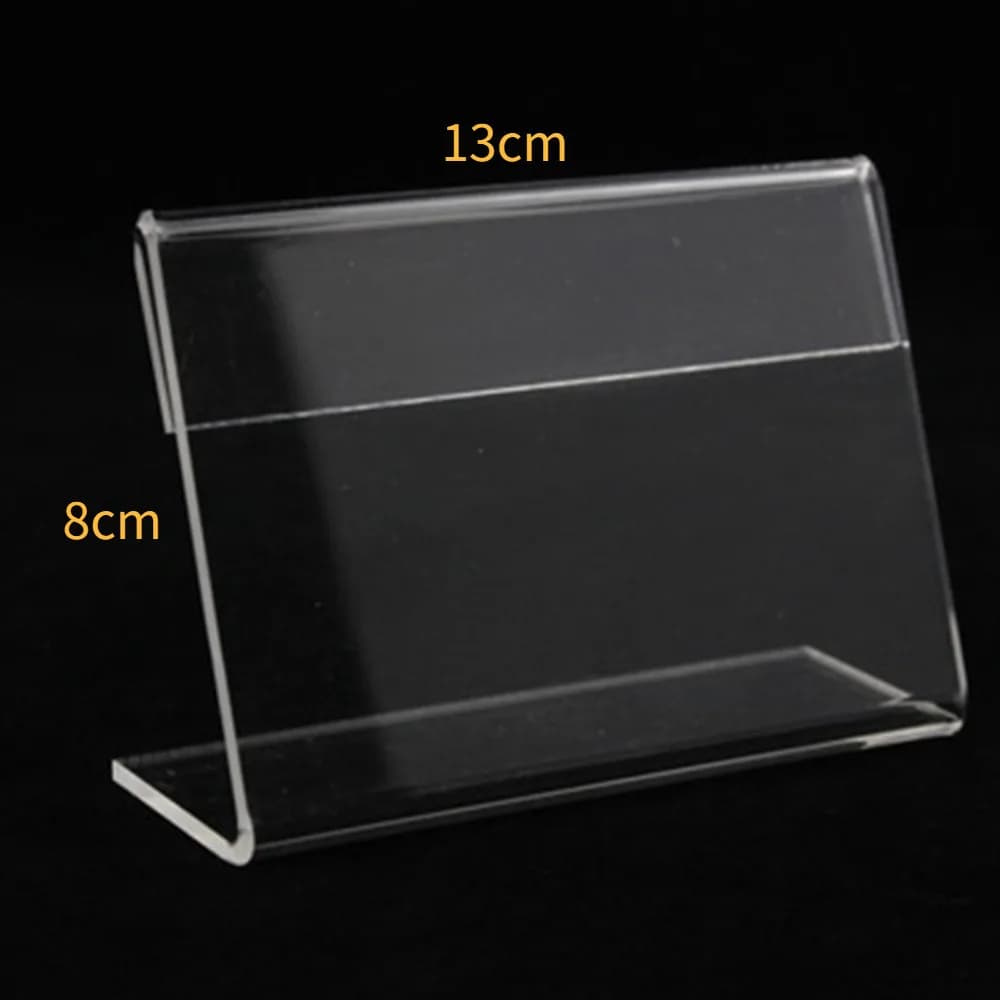 10 pezzi targhetta 13x8 cm acrilico a forma di L cartellino del prezzo display supporto rack etichette stand strumento per supporti cartelli, poster rack
