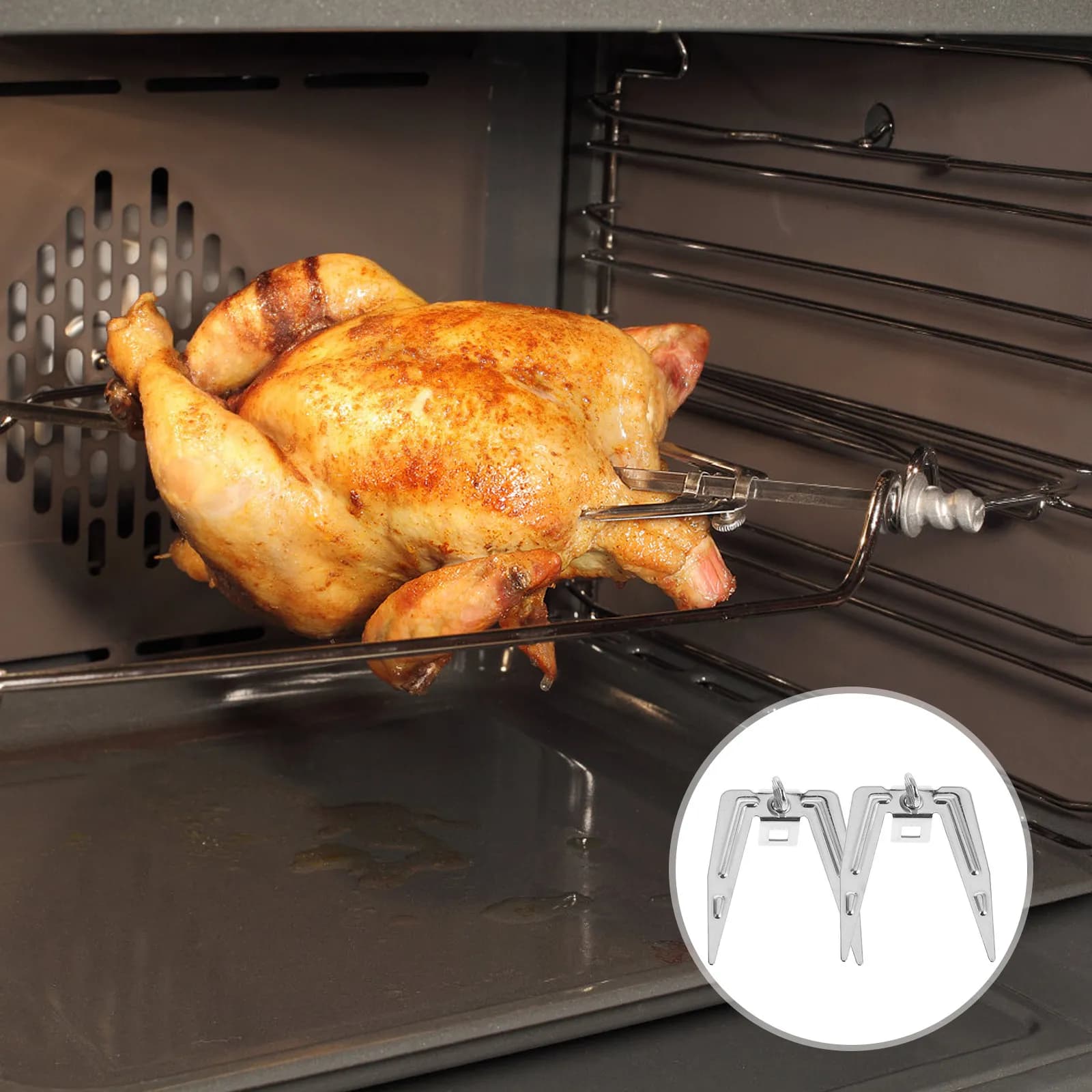 2 Forchette Universali in Acciaio Inox per Girarrosto, Forchette Rotanti per Friggitrice ad Aria, Forno, Barbecue, Picnic all'Aperto, Campeggio, Famiglia