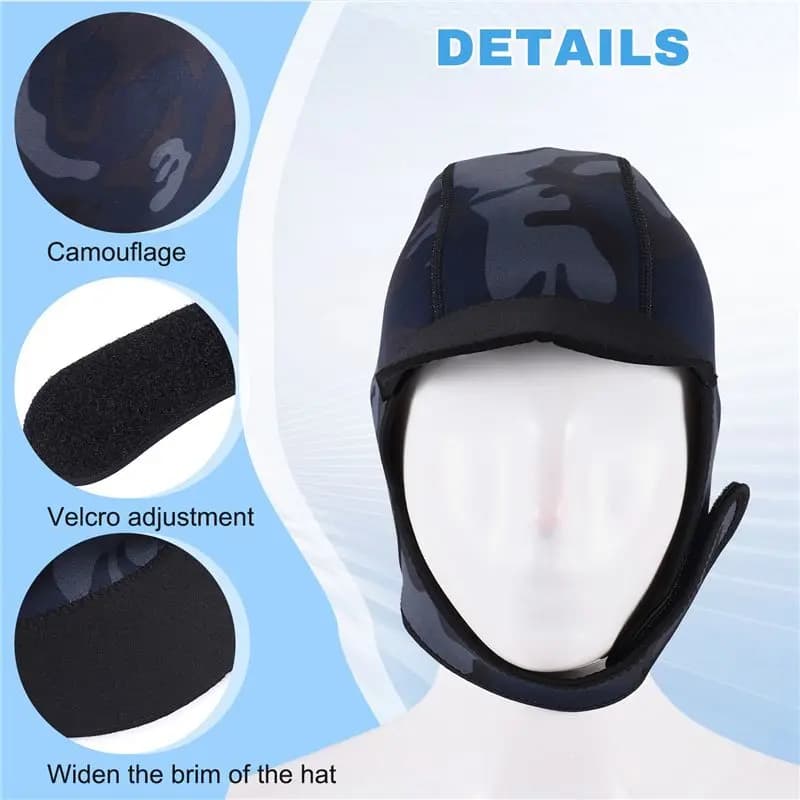 HOES-2MM Neoprene Surf Beanie Swim Cap With Chin Strap Adjustable Quick-Drying Diving Cap For Swimming Surfing