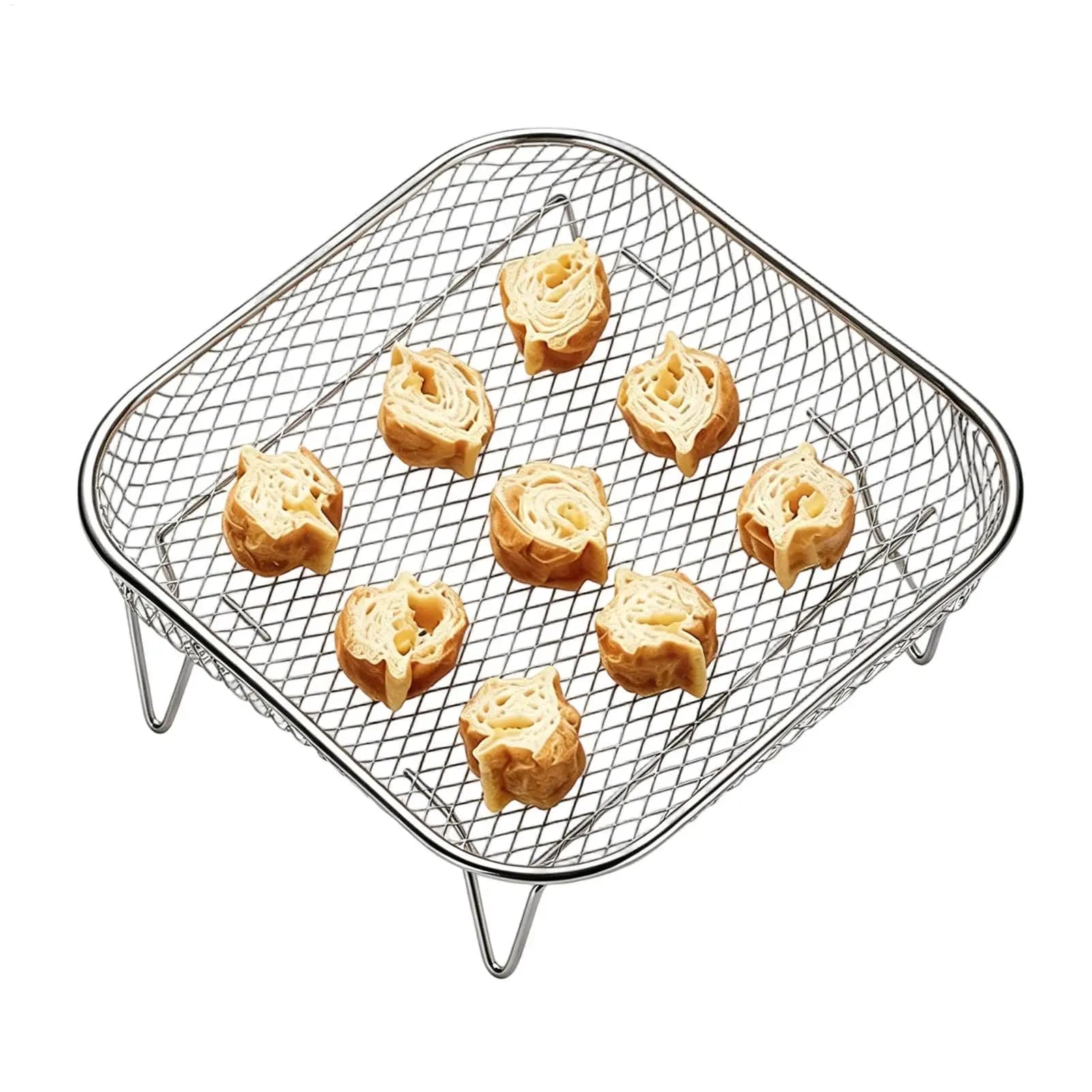 Air Fryer Grill Rack Square Stackable Food Grade Stainless Steel Grill Rack for Oven Microwave Steamer Home Kitchen Bakery