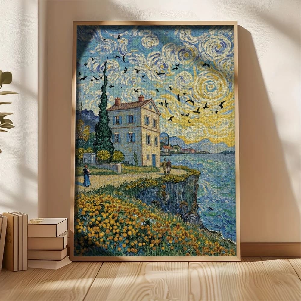Puzzle da notte stellata di Van Gogh da 1000 pezzi - Grande cartone spesso 19,7x29,5 pollici con bordi senza cuciture, riproduzione iconica di Van Gogh