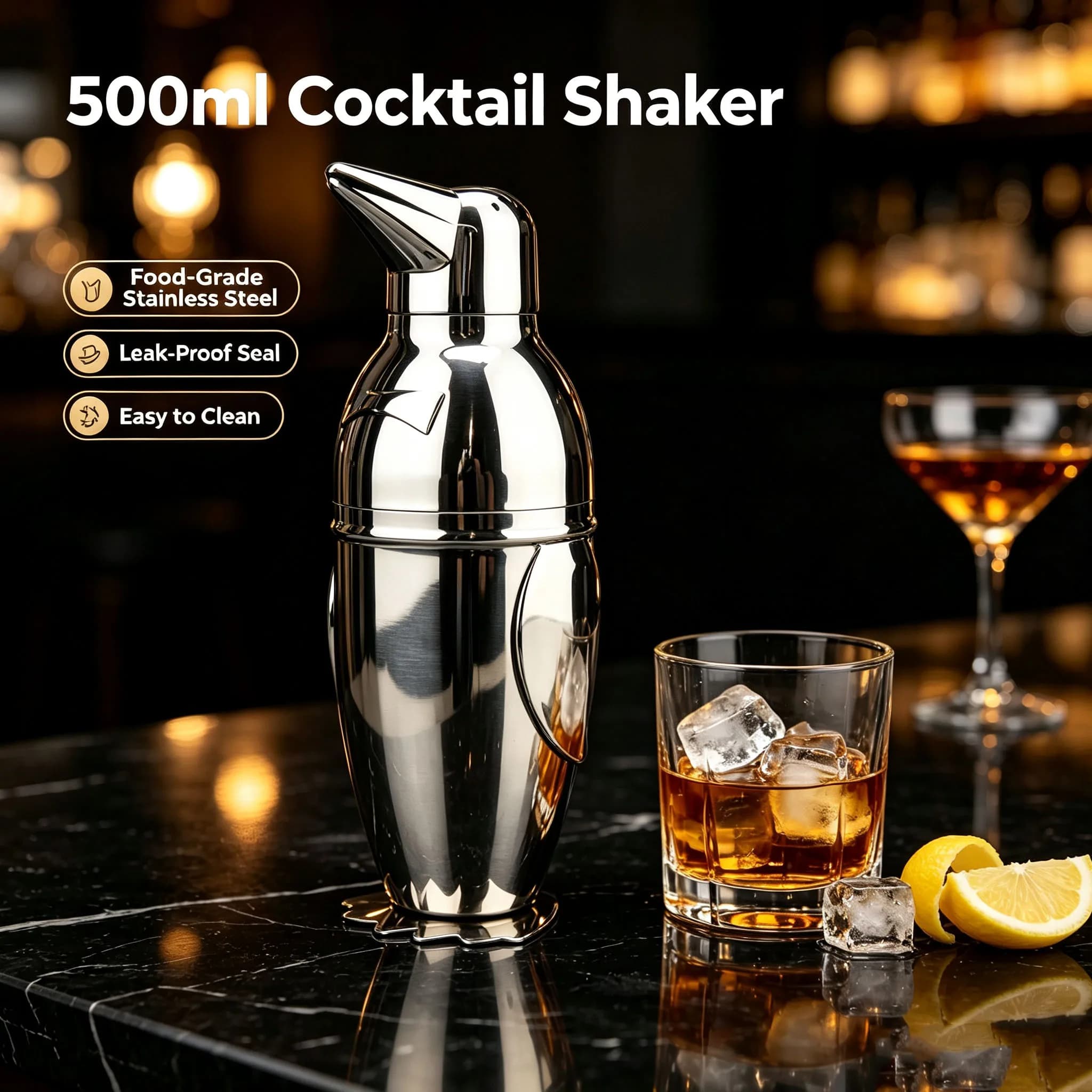 16.9oz Penguin Cocktail Shaker Set Sturdy Stainless Steel Professional Bartending Mixing Tin For Bartender Kit home drinkware