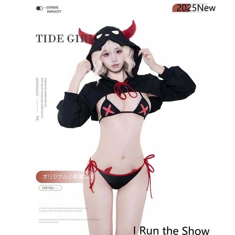 SEMNHS 2025 Soul Game Demone Kingdom Devil Small Costume cosplay Elfo Halloween Uniform Set Horn Mantle with Hood Underwear bikini