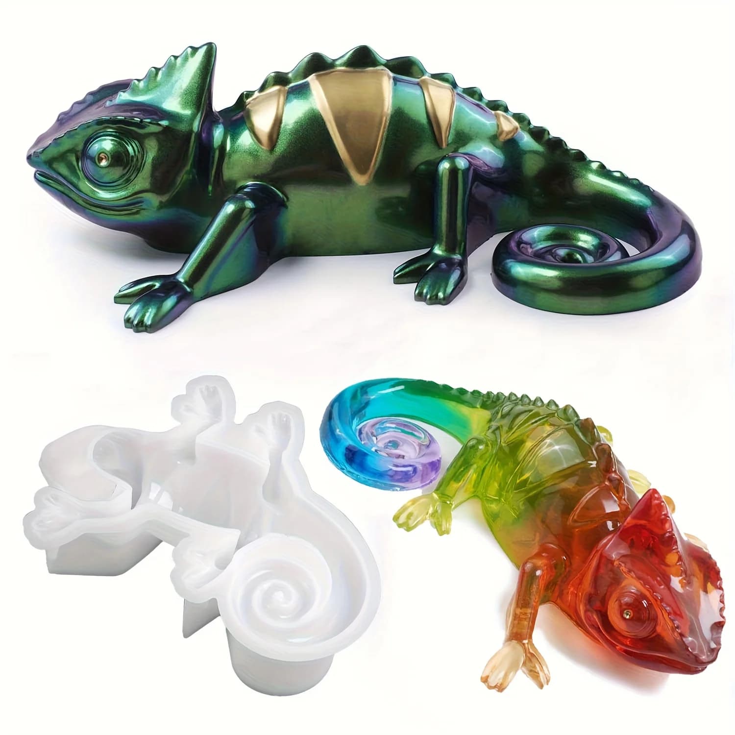 Stampo a forma di camaleonte 1pc-3D, stampo per colata in resina epossidica realistico e flessibile, adatto per artigianato fai-da-te e appeso a parete