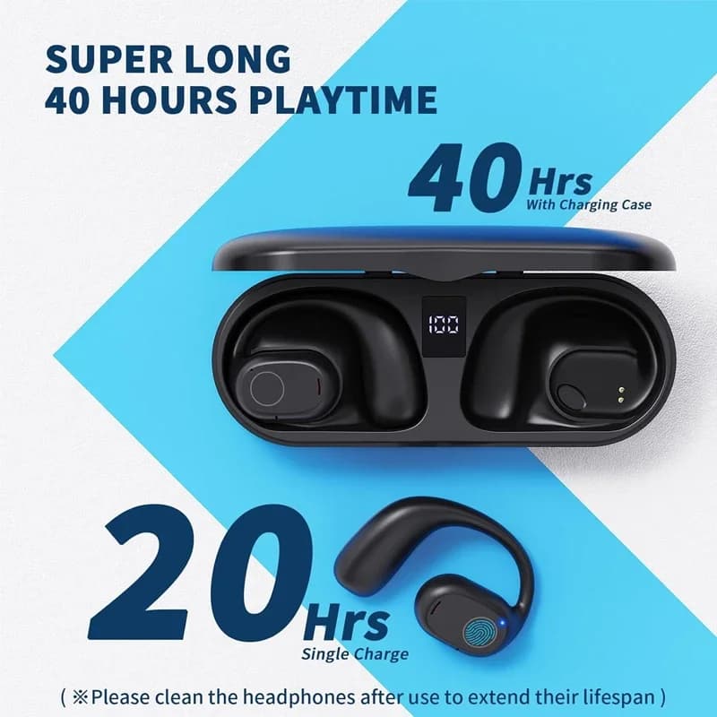 UYUXIO OWS Auricolare wireless con display digitale 40 ore di riproduzione Auricolari per viaggi sportivi Cuffie BT 6.0 Auricolari ENC