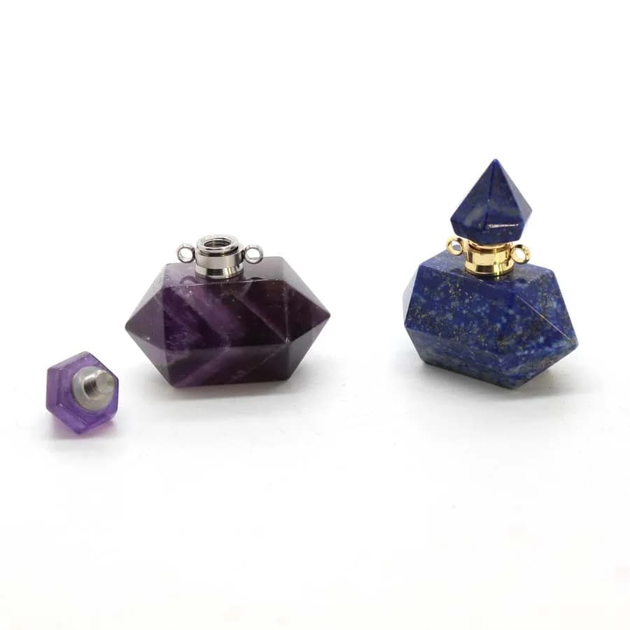 Necklace with crystal hexagonal stone perfume bottle pendant for women Jewelry with essential oil diffuser with natural amethyst quartz precious stone