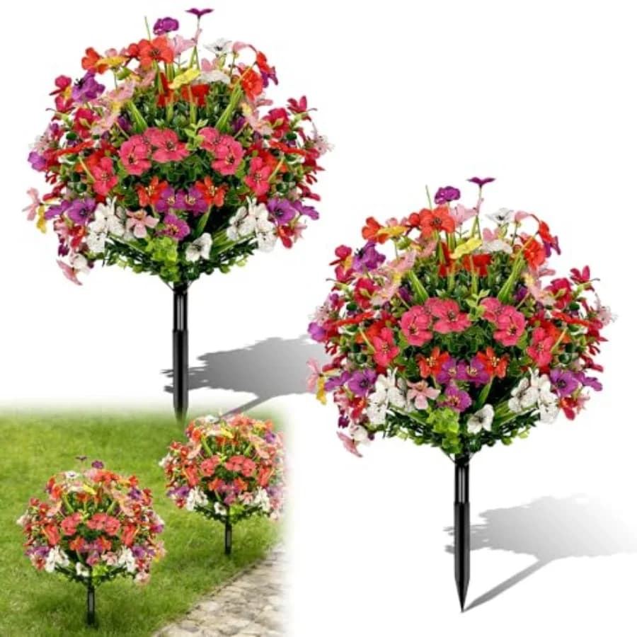 2 Pack Artificial Petunia Flowers in Pots - 23'' Tall Realistic Faux Plants, UV Resistant Outdoor/Indoor Decor for Garden, Pati