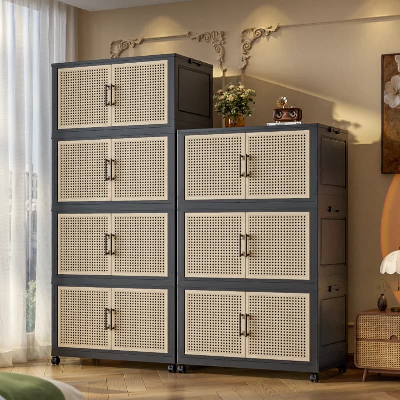 Foldable Plastic Wardrobe Cabinet with Wheels - Extra Large Space Saving Storage Organizer for Clothes/Toys