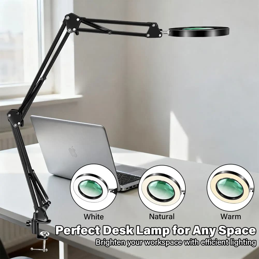 Update lamp with 3 segment folding magnifier with 3 color adjustable LED lights Reading table lamp for welding and repair work