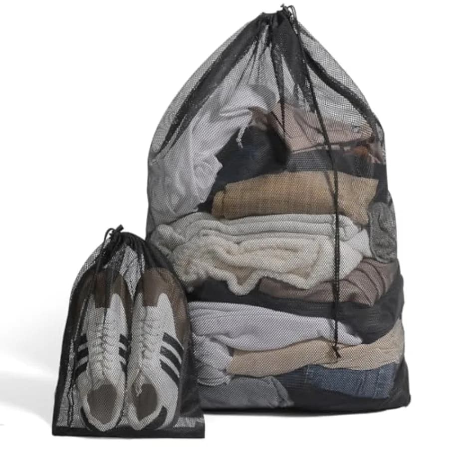 2 Pack Mesh Laundry Bags - Large and Small Heavy Duty Mesh Laundry Bag with Drawstring, Wash Bags for Travel, College, Dorms, S