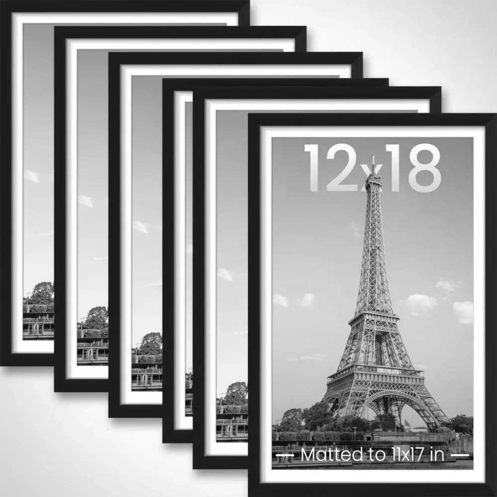 Set of 5 black frames 12x18 with mat, wall display for home office furniture