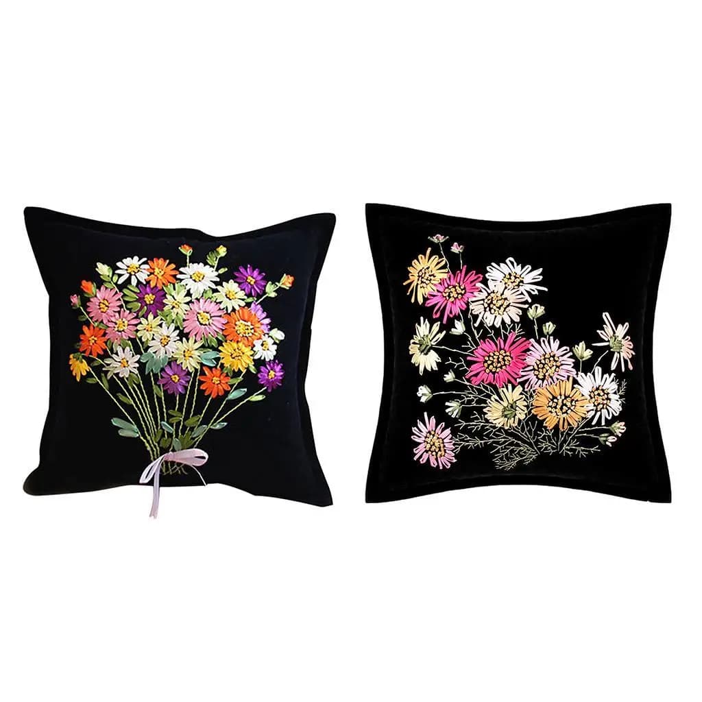 Ribbon Cross Stitch Style Silk Floral 3D Embroidery Kit Easy DIY Beginner Set for Living Room Decor