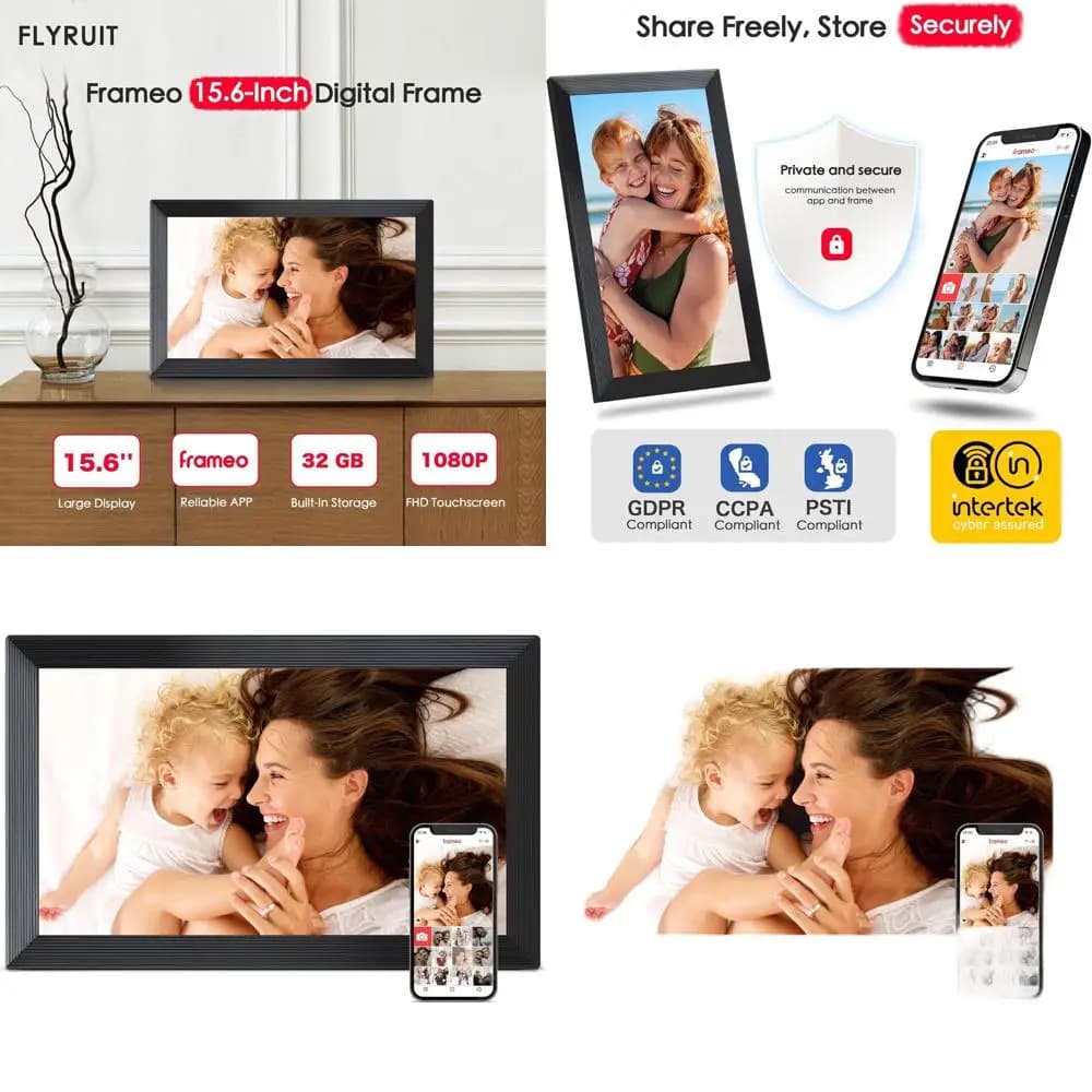Portafoto digitale WiFi 15.6, Frameo, Touchscreen Full HD, 32 GB, Condividi contenuti multimediali istantanei, Regalo ideale