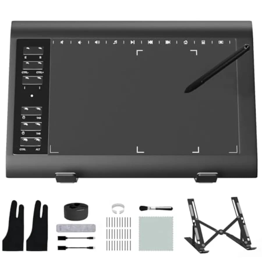 Tavoletta Grafica Digitale per Disegno e Design per PC e Computer/Tablet - 12 Tasti Rapidi Compatibili con Windows/MAC/Android, Regolabile