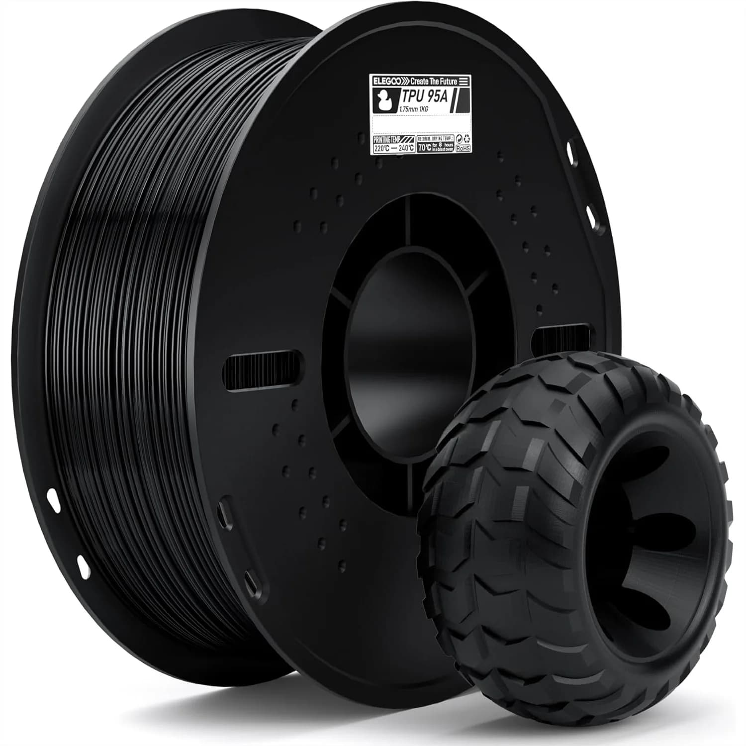 Filamento TPU 1.75mm Nero Bobina da 1KG 95A Flessibile Morbido Materiale per Stampanti 3D FDM