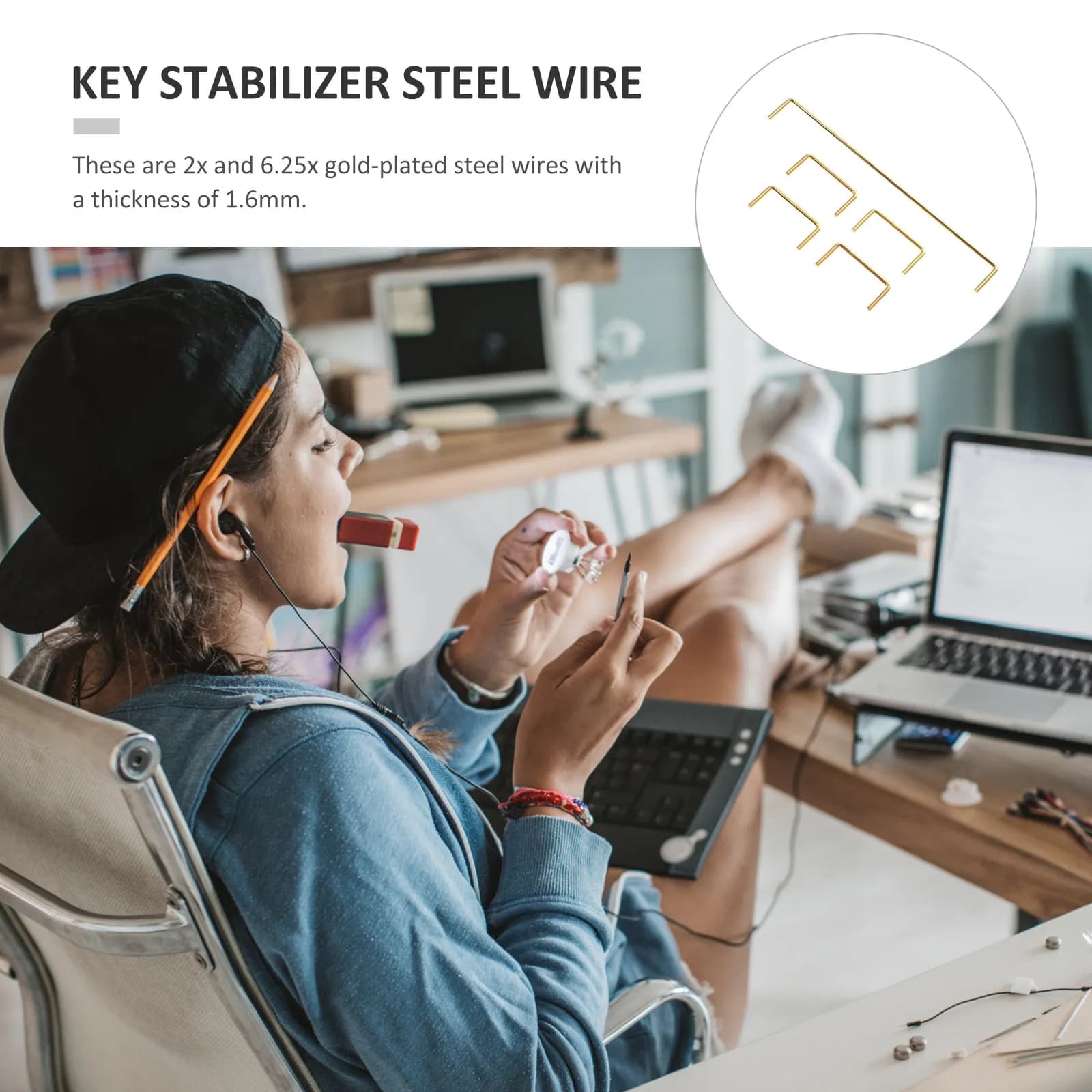 1Set Key Stabilizer Steel Wire 2X 6.25x Gold Plated Satellite Steel Wire Replacement for Large Mechanical Keyboard