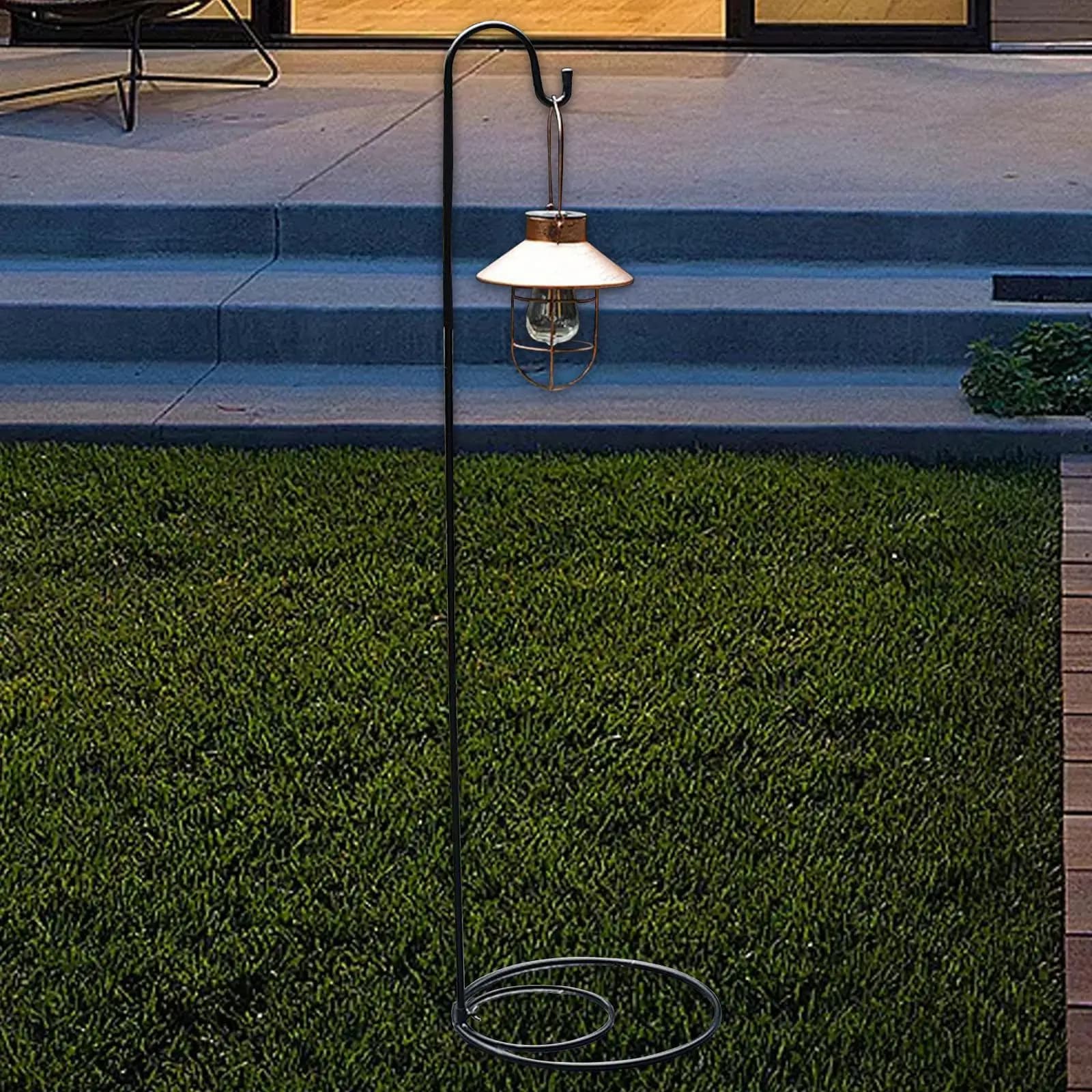 Shepherds Hook Flat Base Display Hanger Watering Can Flower Pot Plant Basket Holder for Garden Patio