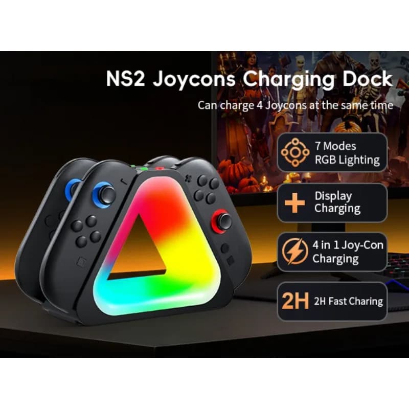 Per SWITCH2 Docking station vibrante per NS2 Joy-Con, base triangolare a ricarica rapida 4 in 1