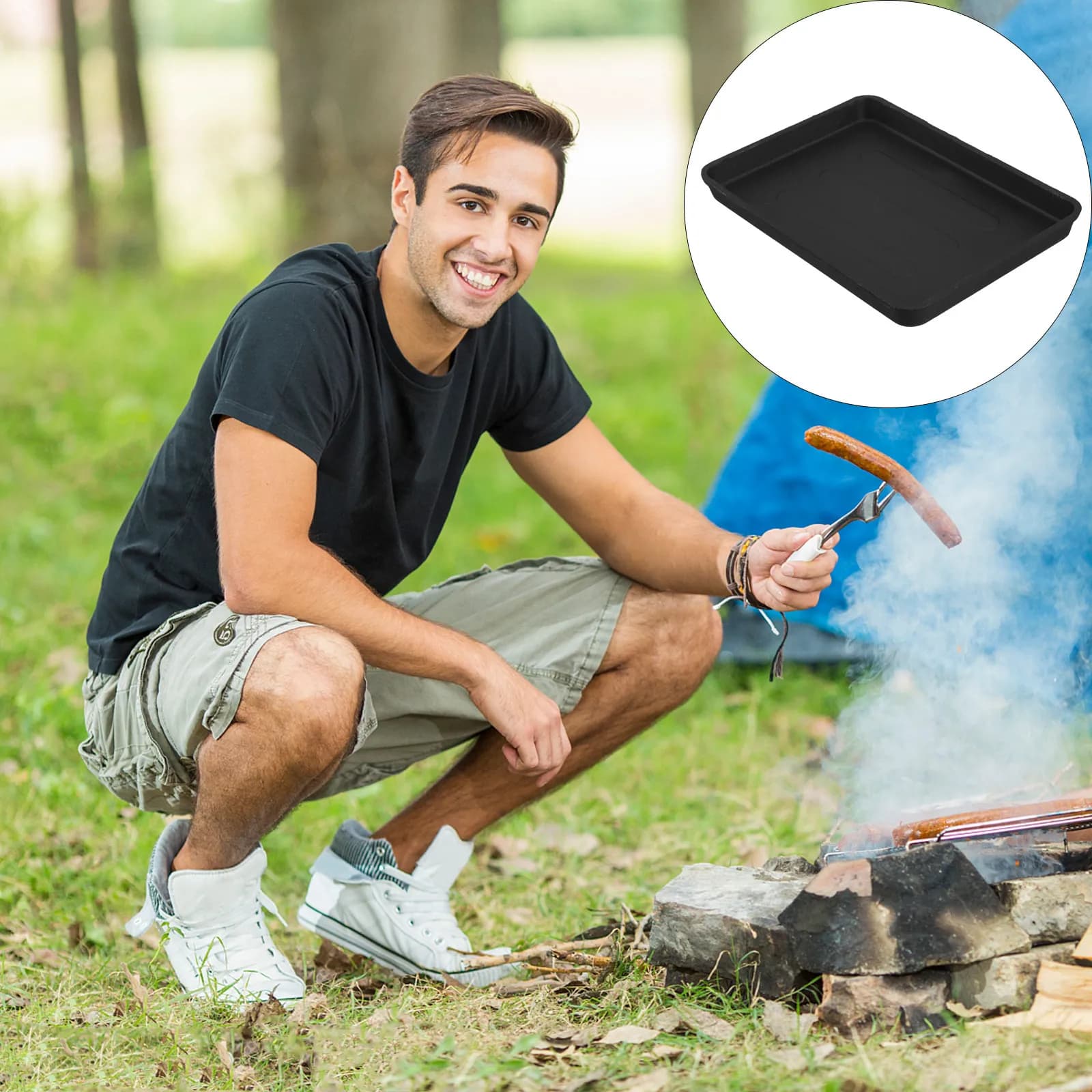 Thickened Cast Iron Bbq Plate Multifunctional Grill Pan for Outdoor Barbecue Steak Vegetables Chicken Teppanyaki Fry Pan Bbq