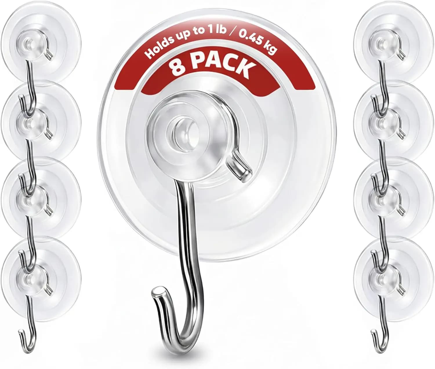 Suction Cup Hooks for Shower 8 Pack - Heavy Duty 1LB Max Load, Wreath Hanger for Bathroom Window Glass Door