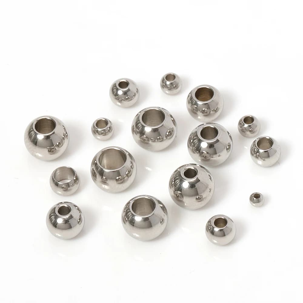 100pcs 304 Stainless Steel Loose Spacer Beads Big Hole Ball Beads for Bracelets Necklace Jewelry Making DIY Components