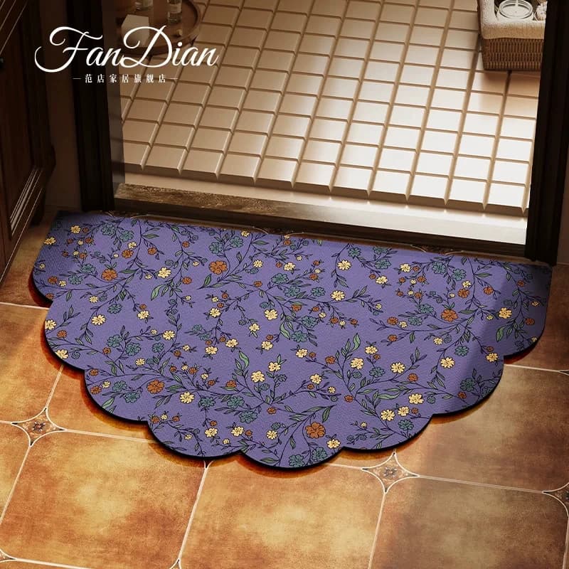 VIKAMA Tappetino Semicircolare Floreale Americano in Diatomite, Assorbente e Antiscivolo per Bagno, Cucina, Ingresso e Arredamento Casa