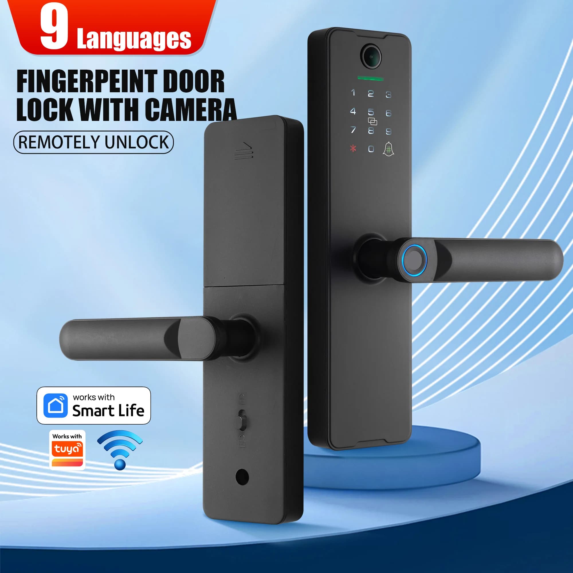 WAFU Tuya Smart Life WIFI Sblocca da remoto Serratura biometrica per impronte digitali Serratura per porta con scheda elettronica digitale visibile con fotocamera