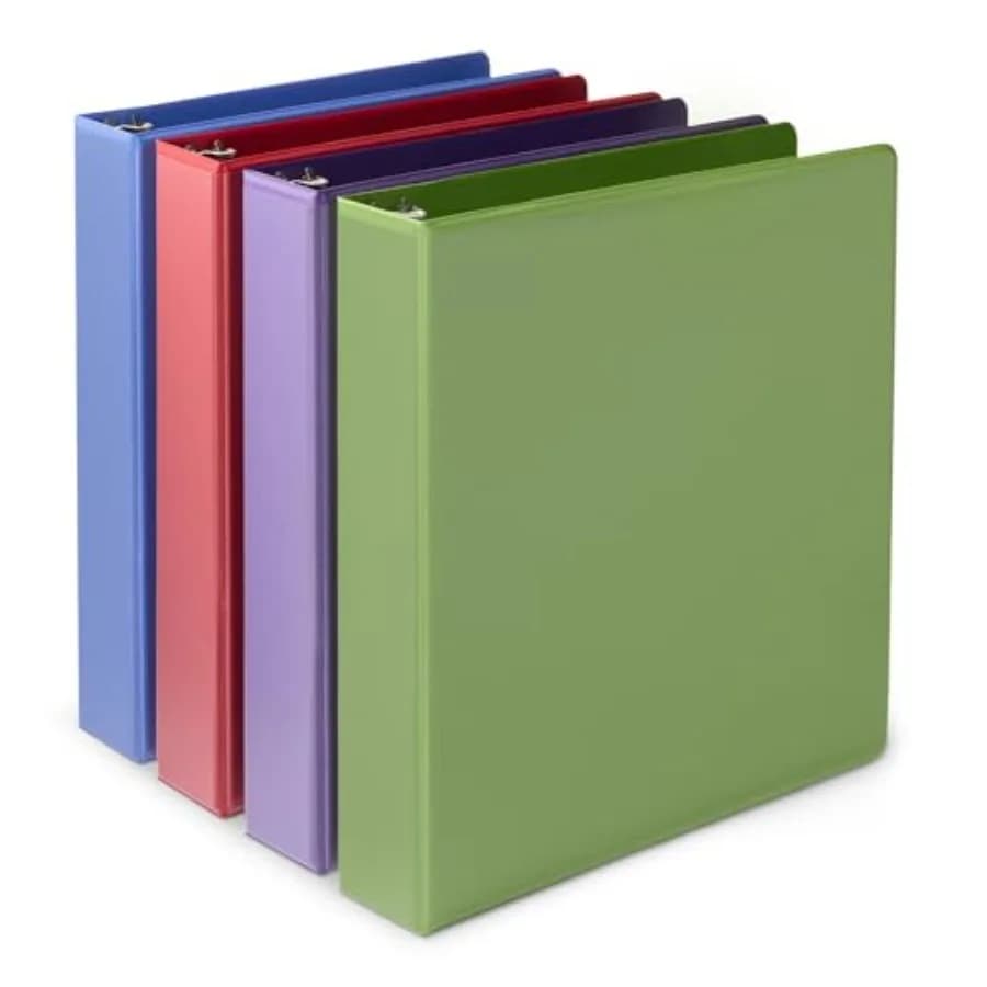 3 Ring 1.5 inch Binders with Round Metal Rings, Holds 275 Sheets, Assorted Colors, 4-Pack