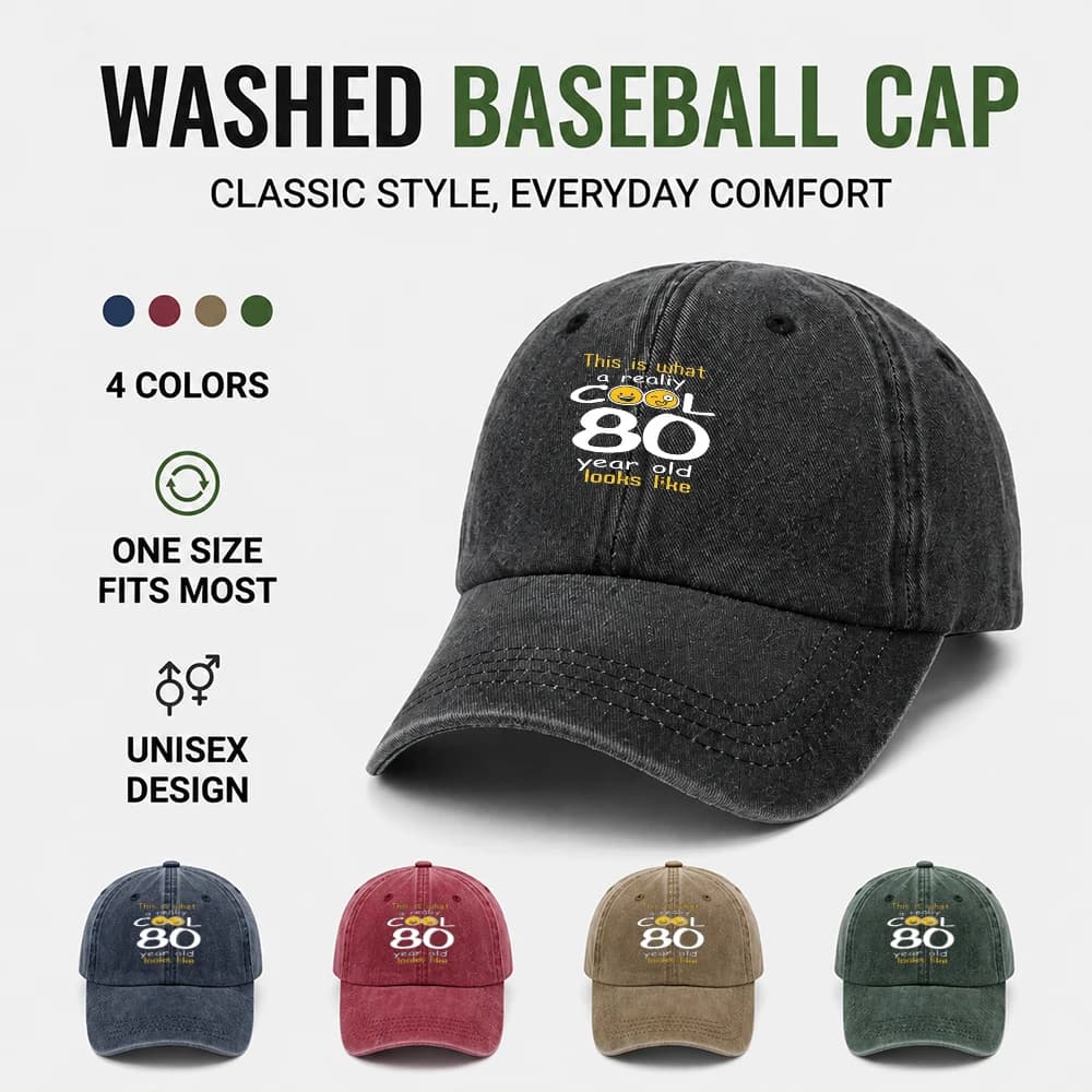 1PC Unisex Adjustable Washed Graphic Baseball Cap, Cool 80 Year Old Print Dad Hat, Great 80th Birthday Gift for Men Women for Daily Outdoor Travel
