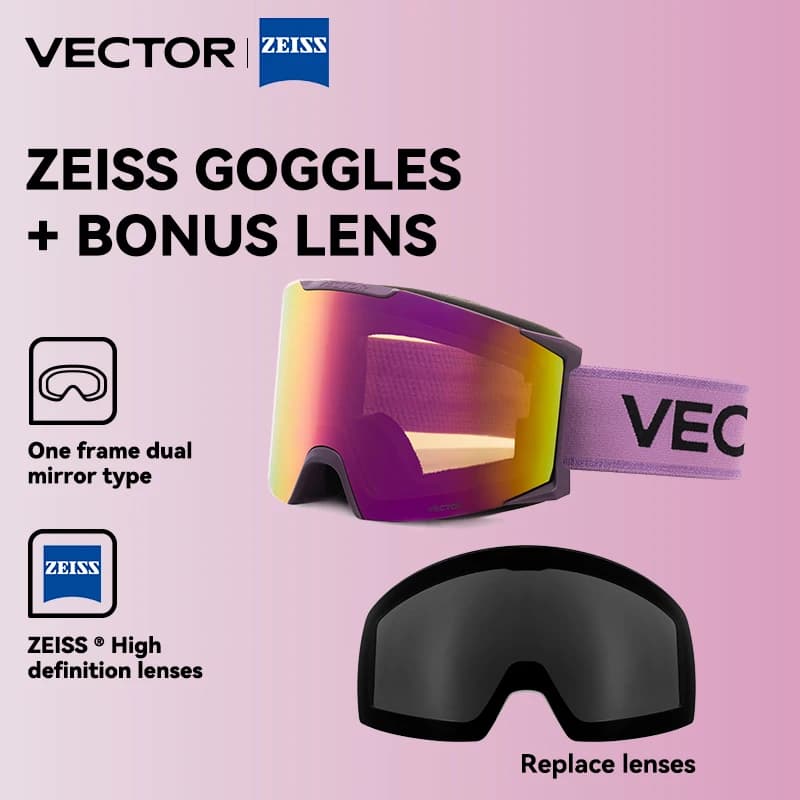 Occhiali da Neve VECTOR Zeiss con Lenti Intercambiabili Curve, Protezione UV400, Doppio Strato Antiappannamento per Sci e Snowboard, Unisex