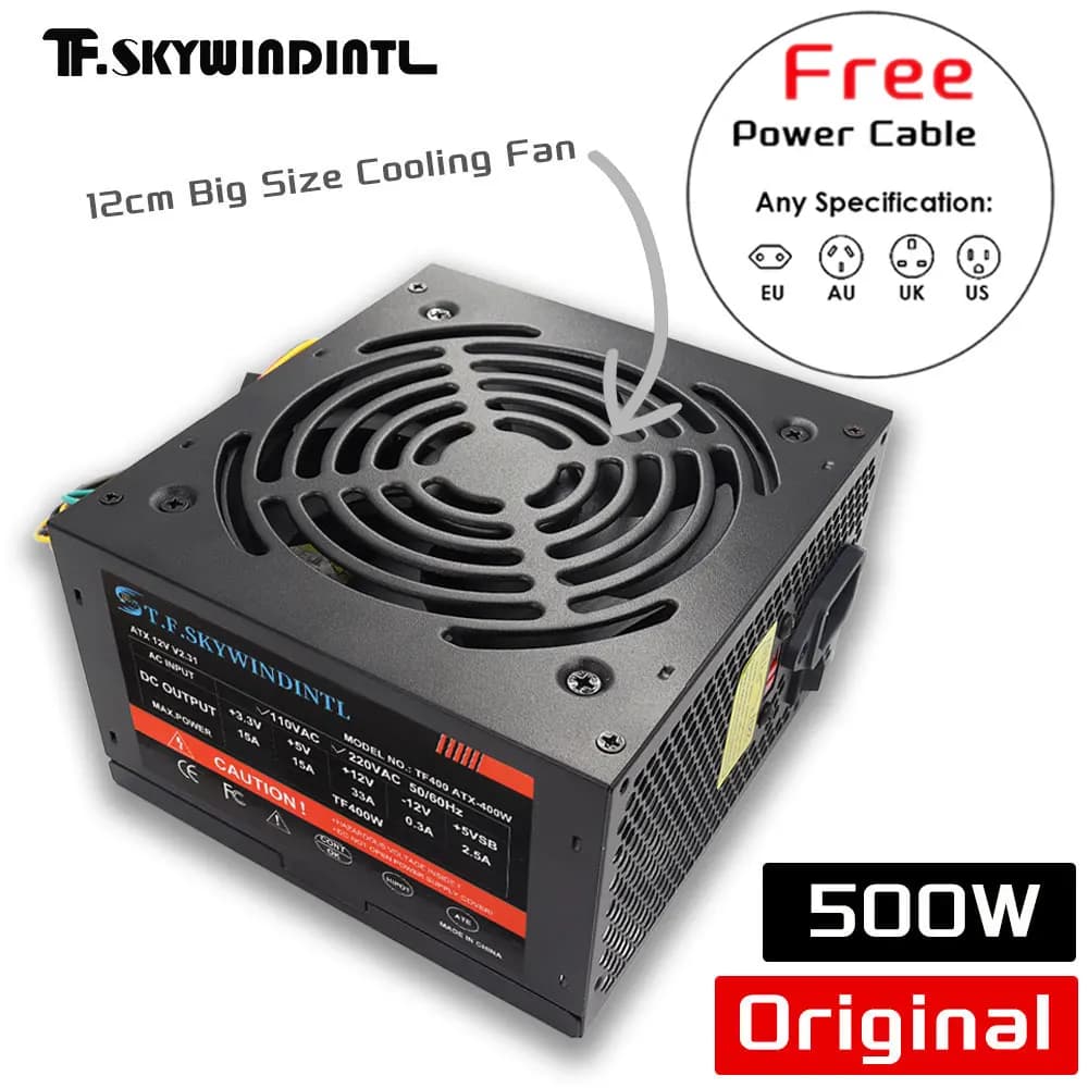 Alimentatore PSU per PC da gioco desktop ATX nero da 500 W economico Ventola di raffreddamento nera da 120 mm per server per PC da gioco desktop
