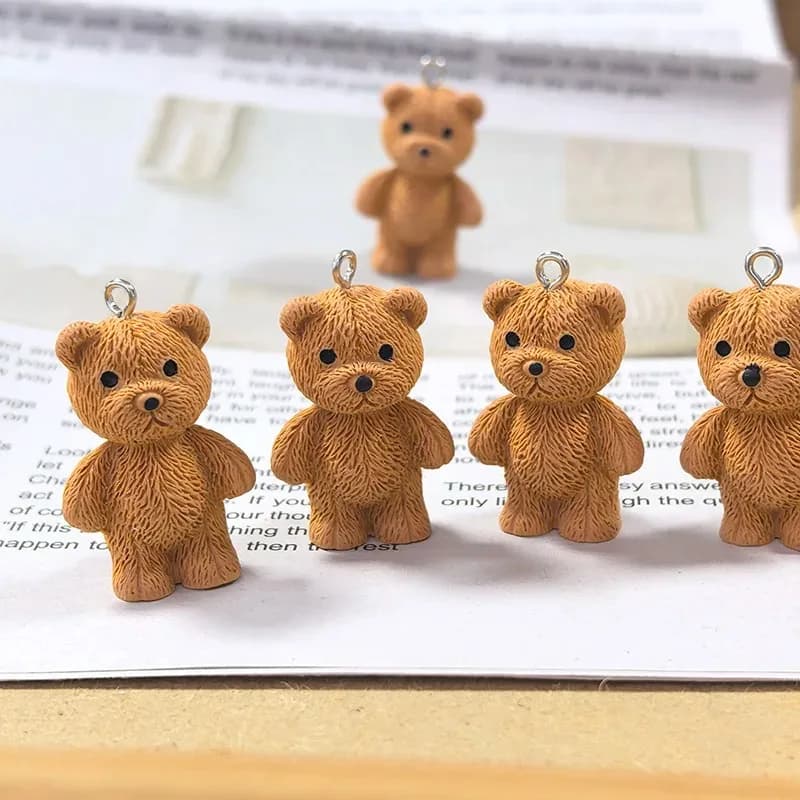 10pcs 3D Brown Bear Resin Charms Valentine's Day Gift Jewelry Diy Accessory Cute Necklace Keychains Pendants Making Charm
