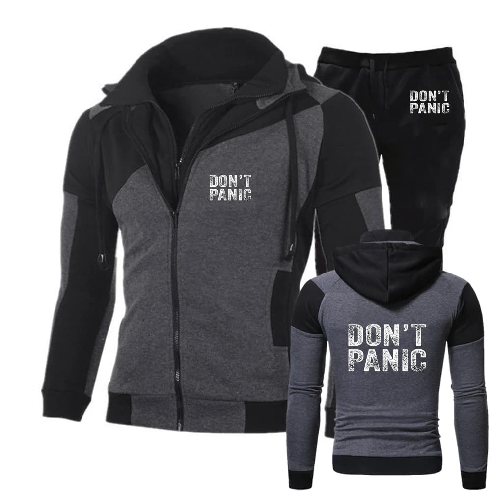 Dont Panic Funny Retro men's slant zippers suit has a fashionable style and is suitable for spring and autumn hoodies jacket