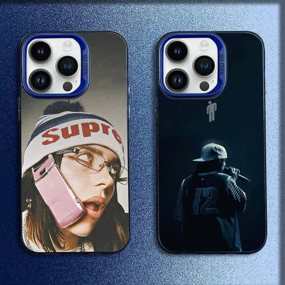 Custodia per telefono B-Billie B-BLUE Eilish per iPhone 17, 16, 15, 14, 13, 12, 11, Pro, Max, Plus, E, SE4, Air, Mini, Blu, IMD Box