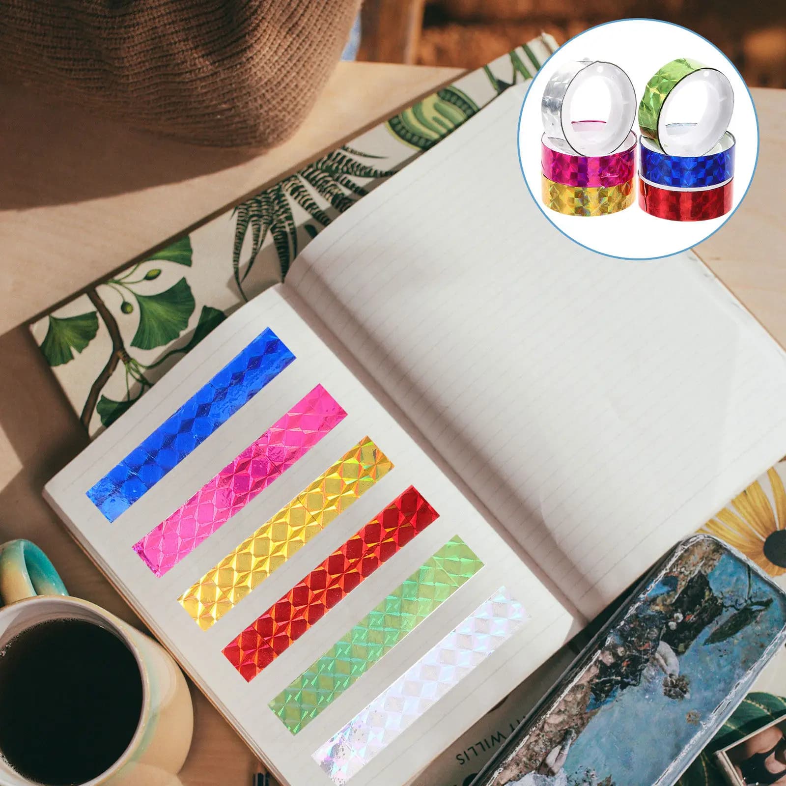 12 Rotoli di Nastro Adesivo Quadrato in Plastica con Effetto Laser per Scrapbooking, Agenda Giornaliera, Quaderno, Calendario, Confezioni Regalo e Decorazioni