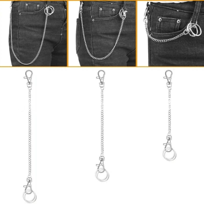 652F Catena per jeans con chiusura a moschettone per uomo Donna Portafogli Chiavi Catene per cintura in argento
